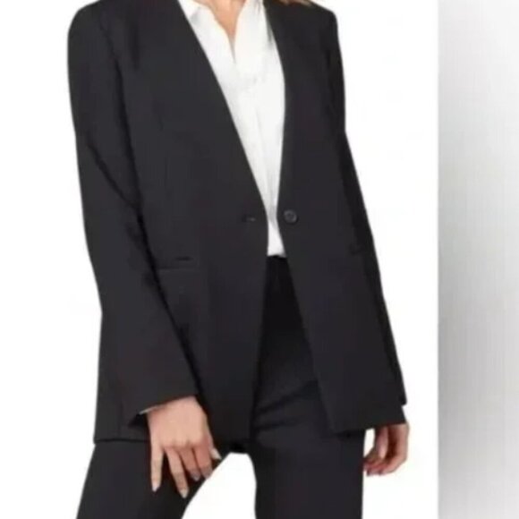 Spanx‎ Womens Perfect Collarless Blazer Jacket One Button Large Office Black NWT - Picture 2 of 12